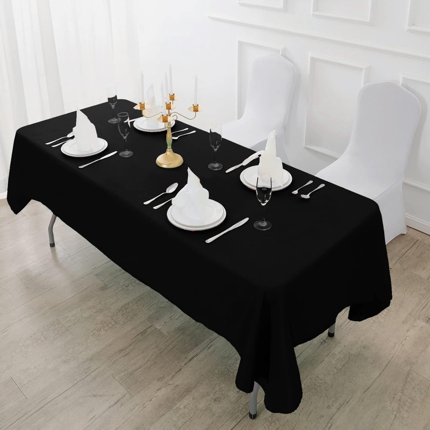 Fokitut 6 Pack Waterproof Rectangle Tablecloth, 60x120 Inch,Stain Resistant and Wrinkle Polyester Table Cloth, Fabric Table Cover for Kitchen Dining, Wedding, Party, Holiday Dinner-Black