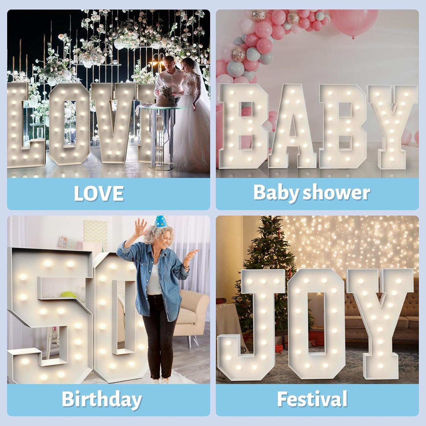 4FT Marquee Light Up Letters F,Party Decoration Large Marquee Light Up Letters with Weighted Water Bag,Pre-cut Foam Board Set Can Be Used for Birthdays,Weddings,Baby Anniversaries