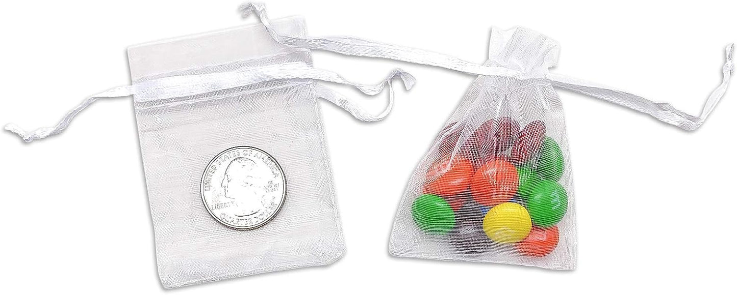TheDisplayGuys 100-Pack XS 2 x 2 3/4" White Sheer Organza Gift Bags with Drawstring, Jewelry Candy Treat Wedding Party Favors Mesh Pouch