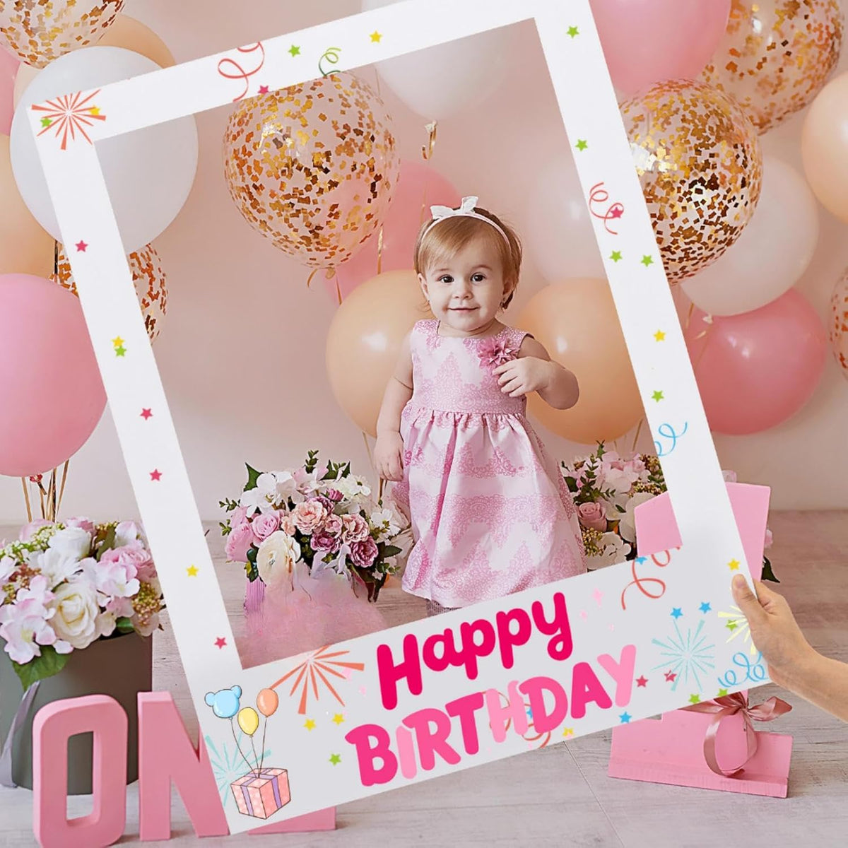 32 x 24 Inch Large Blank DIY Photo Booth Props Picture Frame Party Frame DIY Photo Booth Props Selfie for Birthday, Graduation, Christmas Holiday Party (White,Vertical)