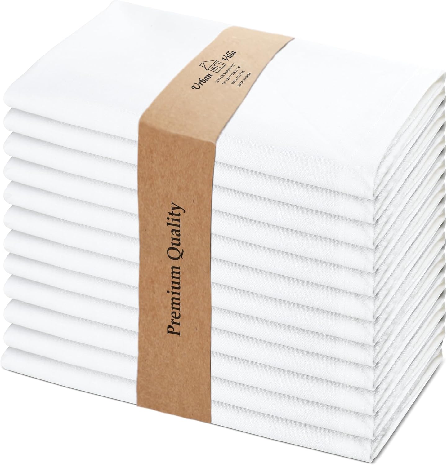 Urban Villa White Cloth Napkins Set of 12 100% Cotton Dinner Napkins Cloths Washable 20”x20” Absorbent Soft Durable Reusable-Ideal for Everyday Use Parties Wedding Thanks Giving Christmas Halloween