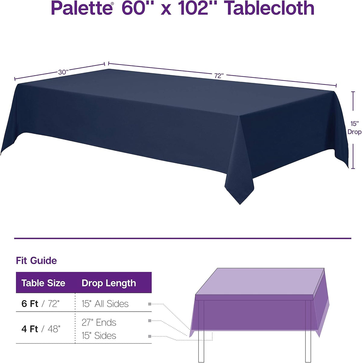 Gee Di Moda Rectangle Tablecloth - 60 x 102" Inch - Ivory Rectangular Table Cloth for 6 Foot Table in Washable Polyester - Great for Buffet Table, Parties, Holiday Dinner, Wedding & More