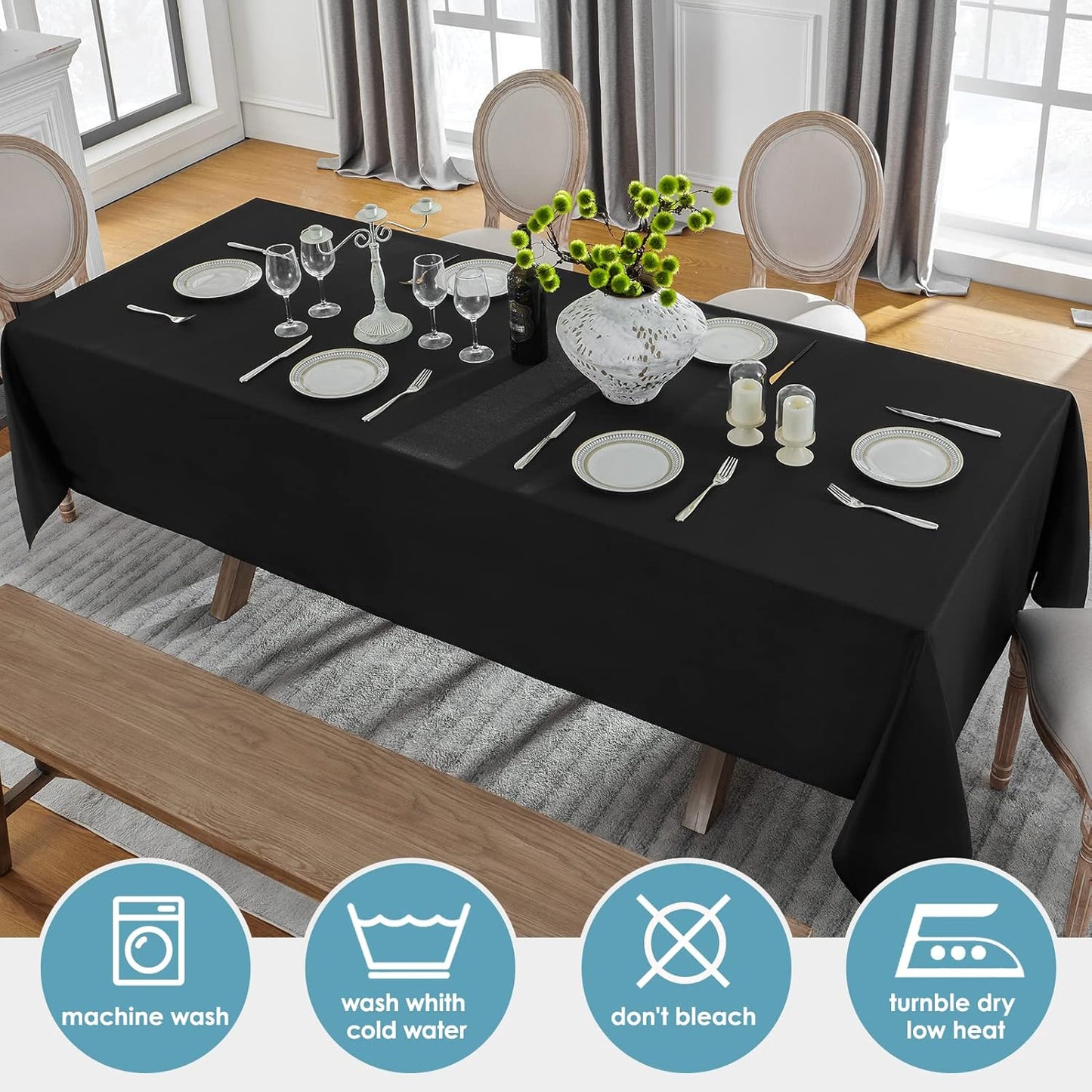 VidaFete Tablecloth 60 * 120inch 10pack Rectangle Table Cloth Polyester, Stain Wrinkle Resistant Dining Table Cover for Kitchen Dinning Party Wedding Rectangular Tabletop Buffet Decoration(Black)