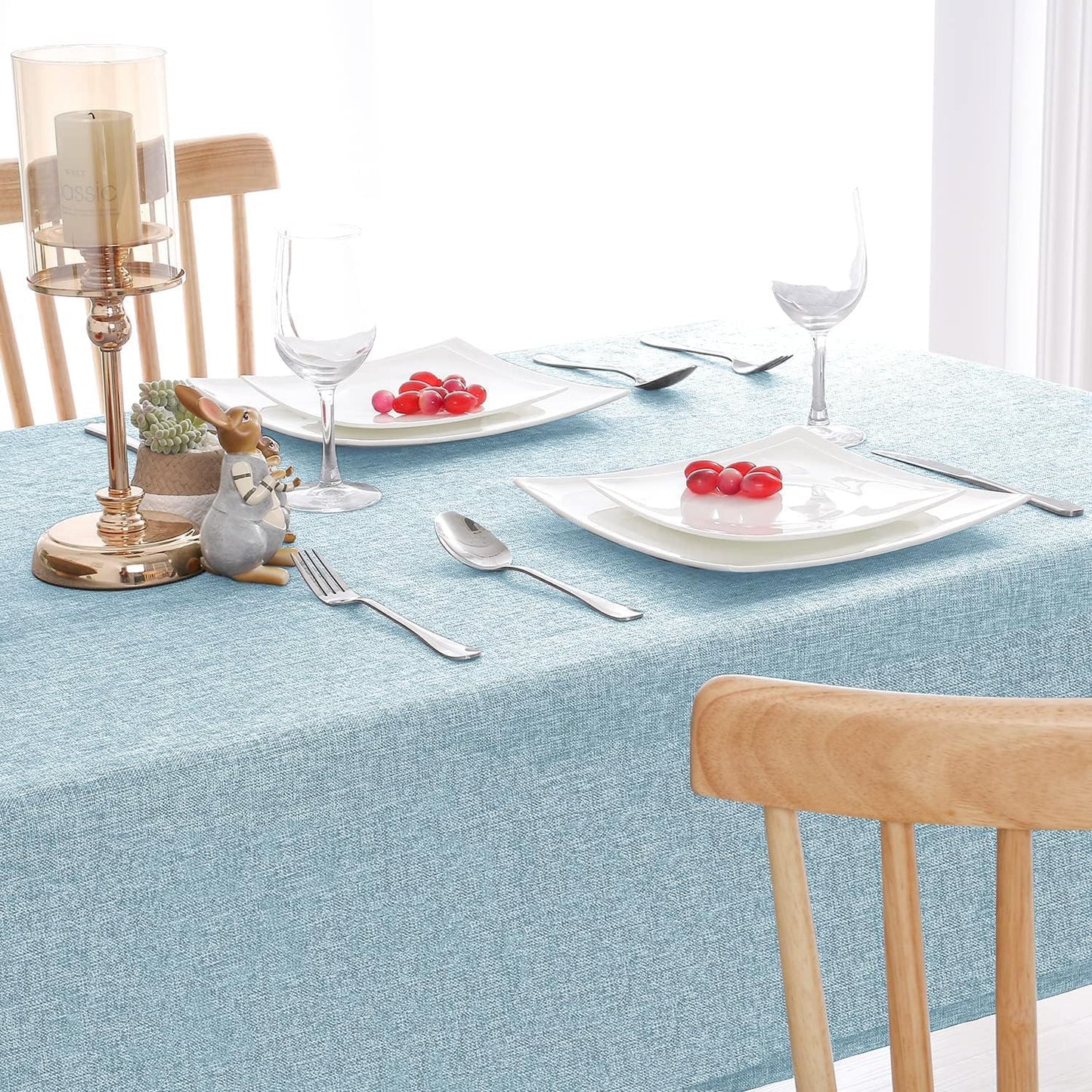 Hiasan Faux Linen Rectangle Tablecloth - Wrinkle and Stain Resistant Washable Table Cloth for Kitchen Dining Room Holiday Table Cover for Dinner, Lux Slate Blue, 54 x 120 Inch