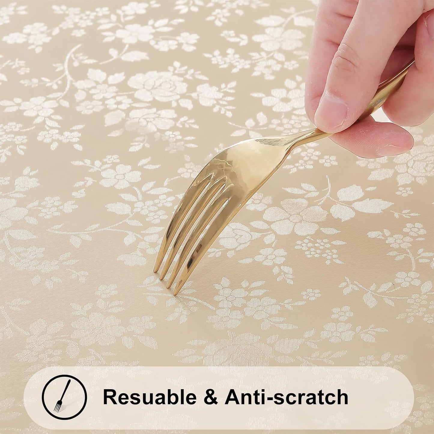 Smiry Round Table Cloth, Waterproof Heavy Duty Vinyl Tablecloths, Wipeable Washable Table Cover for Kitchen and Dining Room (Beige, 70" Round)