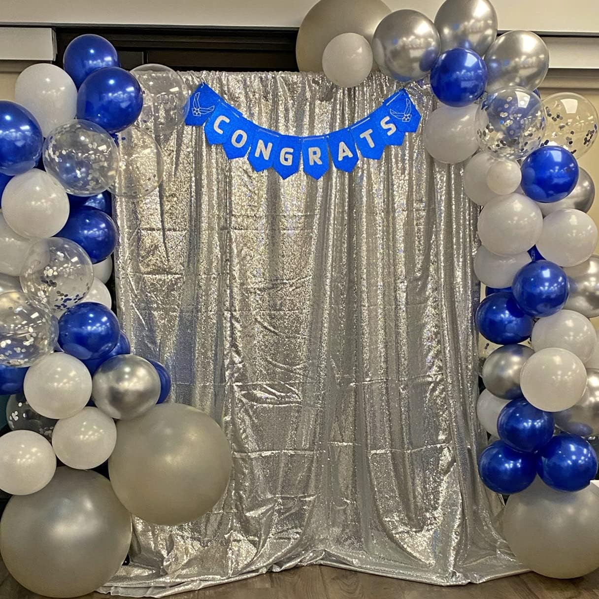 Poise3EHome 6Ft x 6Ft Silver Sequin Backdrop Curtain, Glitter Thick Satin Background Drapes, Sparkly Opaque Photography Curtain, Sequence Xmas Thanksgiving Backdrop for Wedding Party Decor