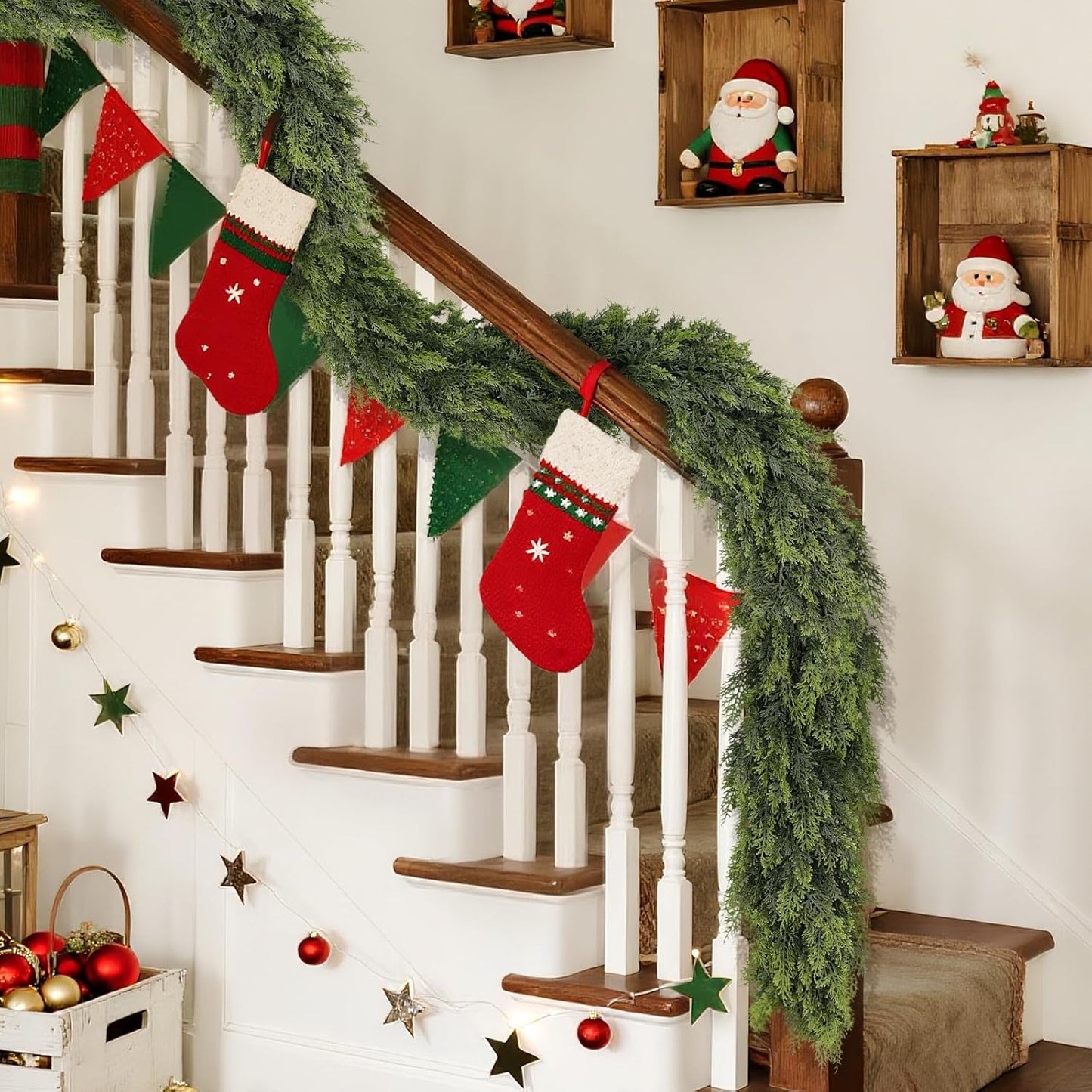 Real Touch Cedar Garland - Artificial Christmas Garlands Faux Green Cedar Fake Pine Needles Garland for Fireplace,Table, Stairs, Mantle, Window,Indoor Outdoor,Home,Holiday Decor(1 PCS,6 FT)
