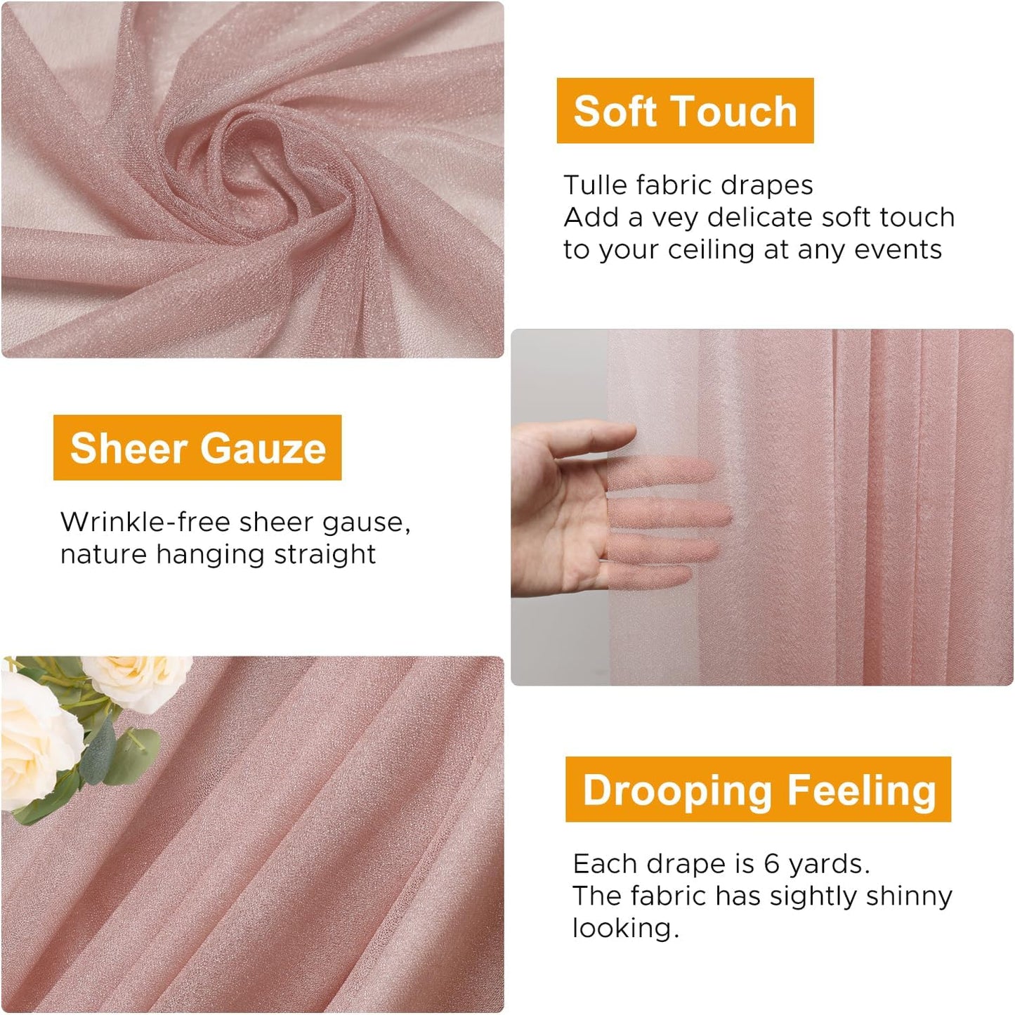 Wedding Arch Draping Fabric 2 Panels 28.7" x 20FT Dusty Rose Sheer Chiffon Backdrop Drapes for Wedding Ceremony Birthday Party Bridal Shower Outdoor Decoration
