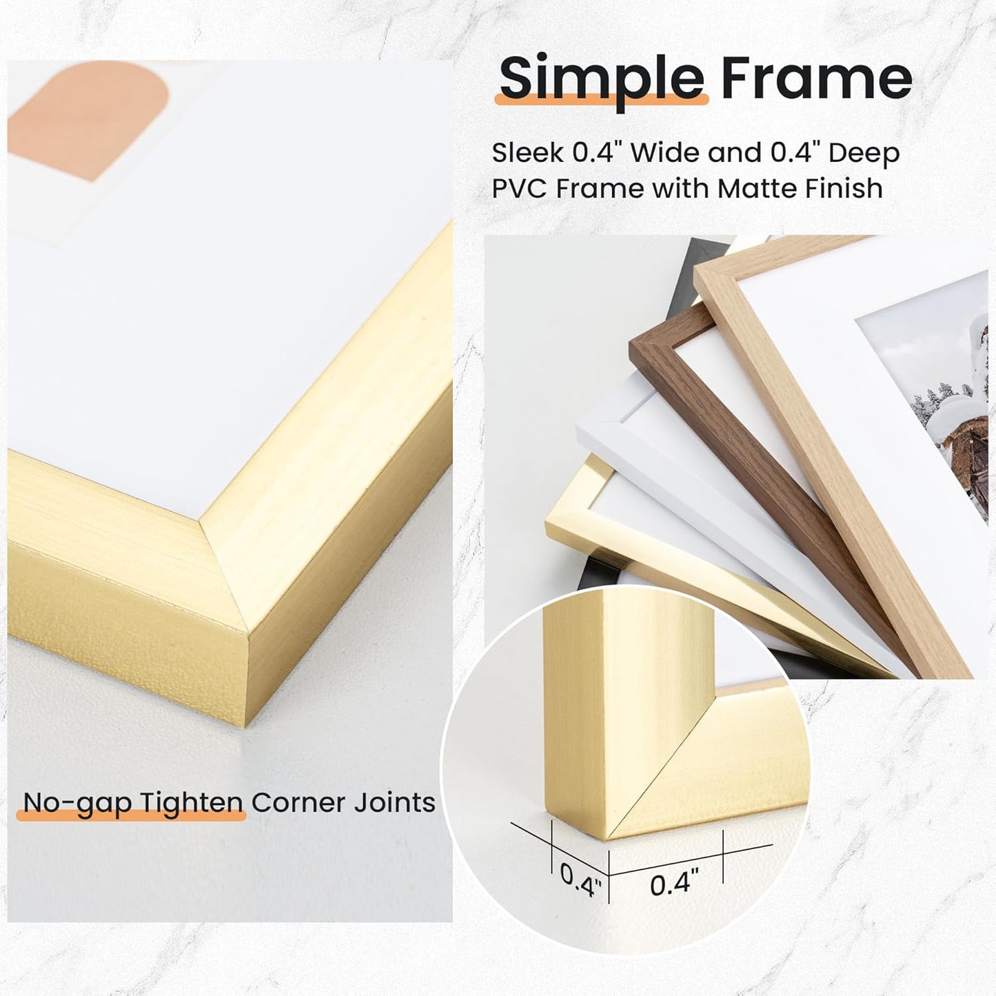 18x24 inch Picture Frame, 18x24 Photo Frames with 16x20 Removable Mat - High Definition Plexiglass - Vertical and Horizontal Display - Wall Hanging Poster Frame - Gold, 5 Pack