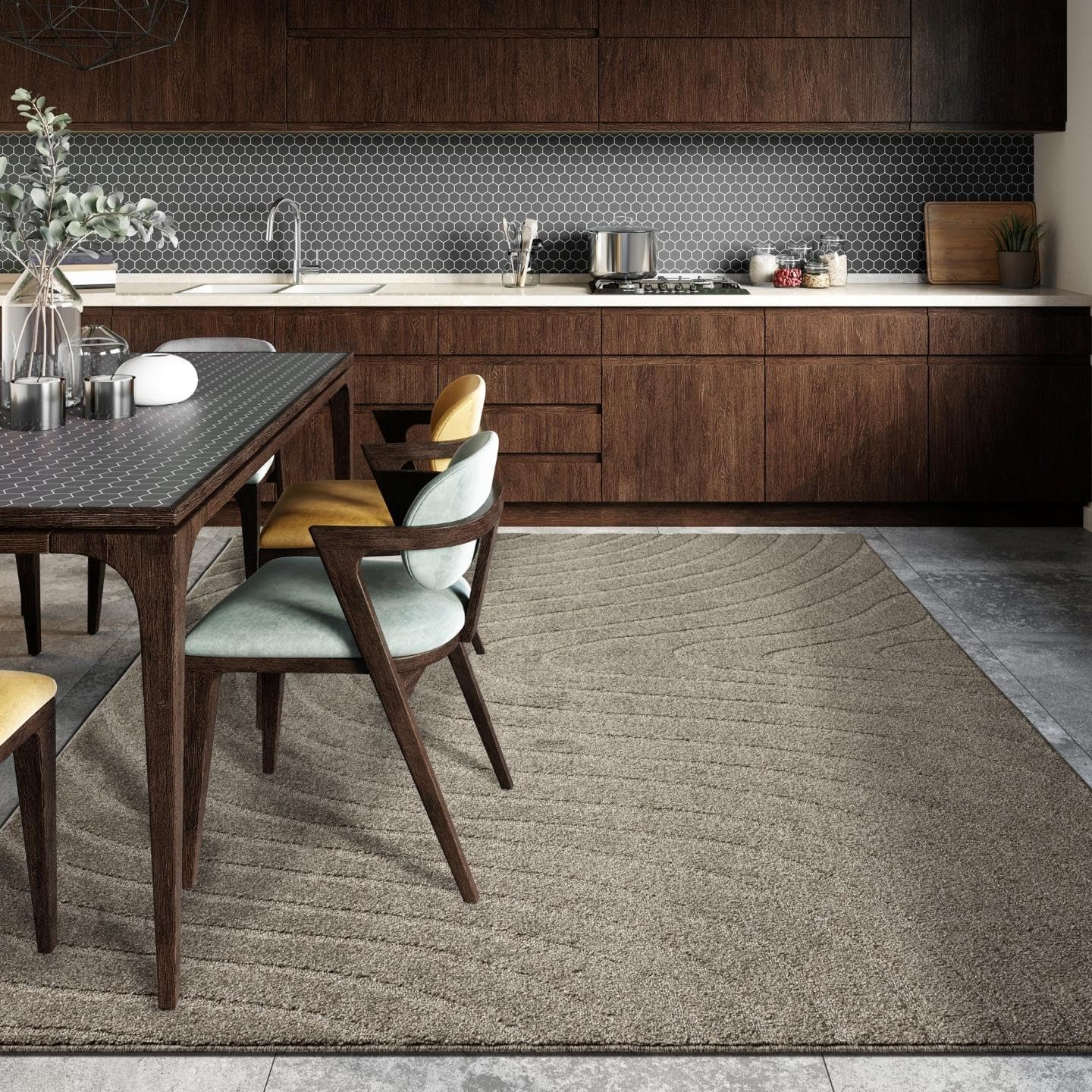 LUXE WEAVERS Modern Geometric Wave Taupe 4x6 Area Rug