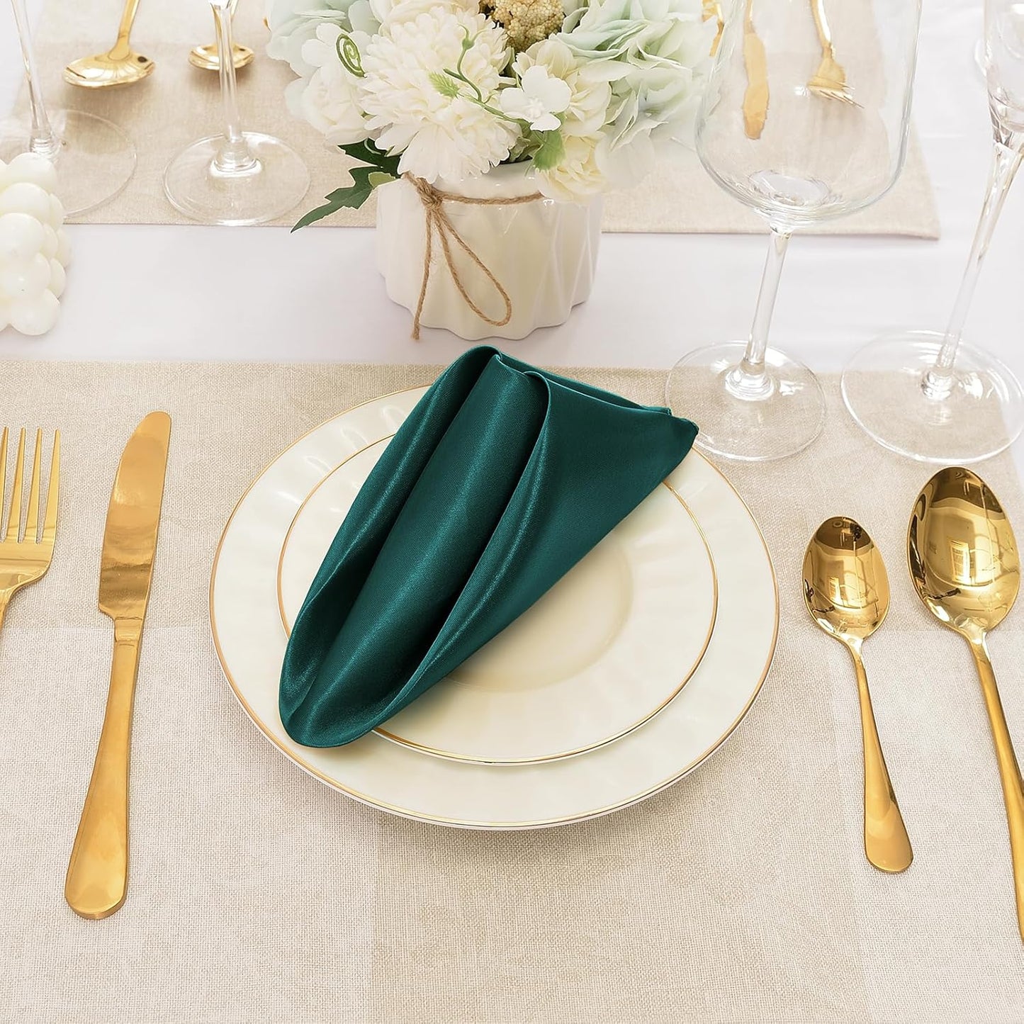 50 Pieces Forest Green Satin Napkins, 17" x 17" Square Table Napkins, Silky Soft Smooth Washable Napkins for Restaurant, Weddings, Dinner, Party Decoration