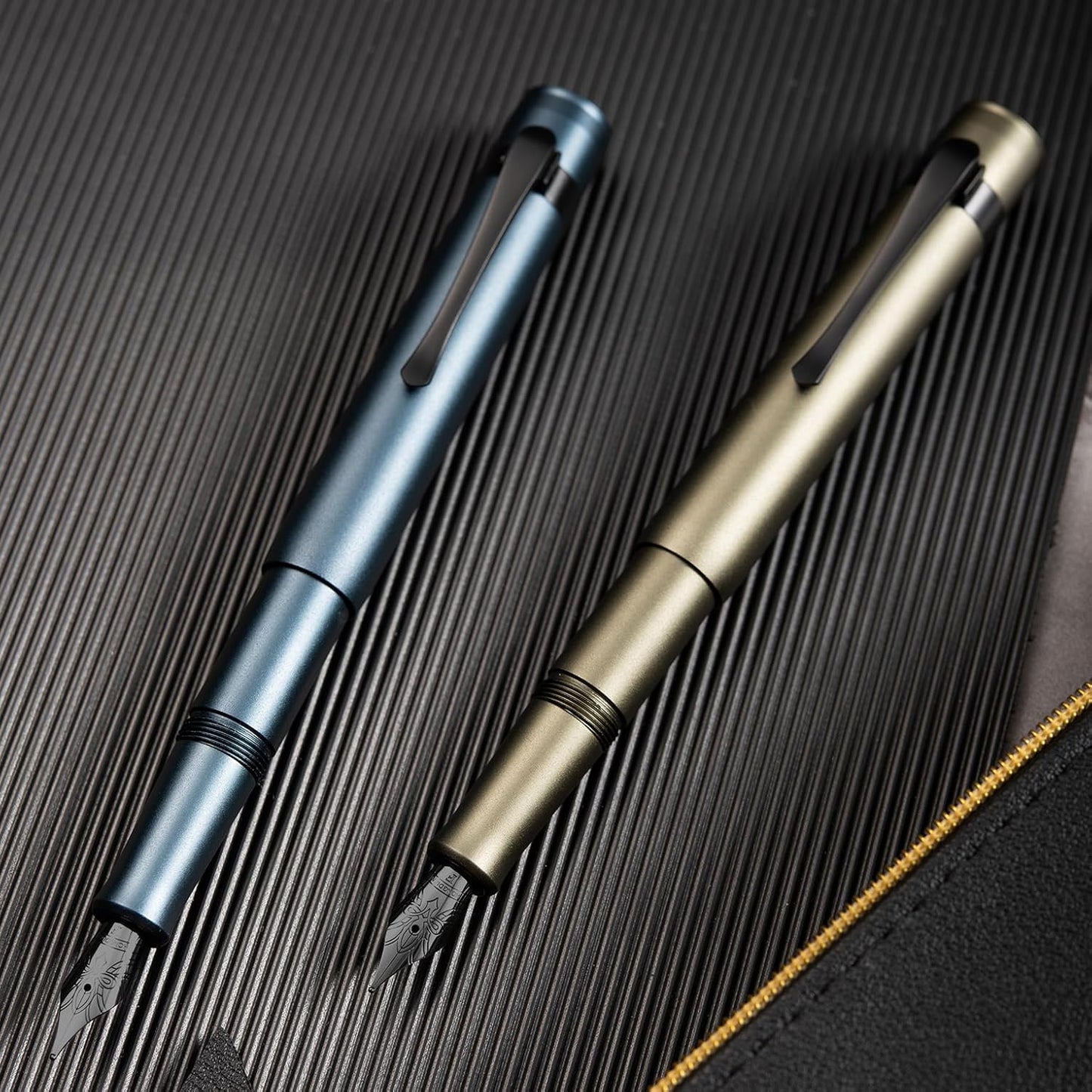 Hongdian M2 Black Forest Mini Fountain Pen, Extra Fine Soft Nib & Sleek Shape Aluminium Short Pocket Travel Pen (Midnight Blue)