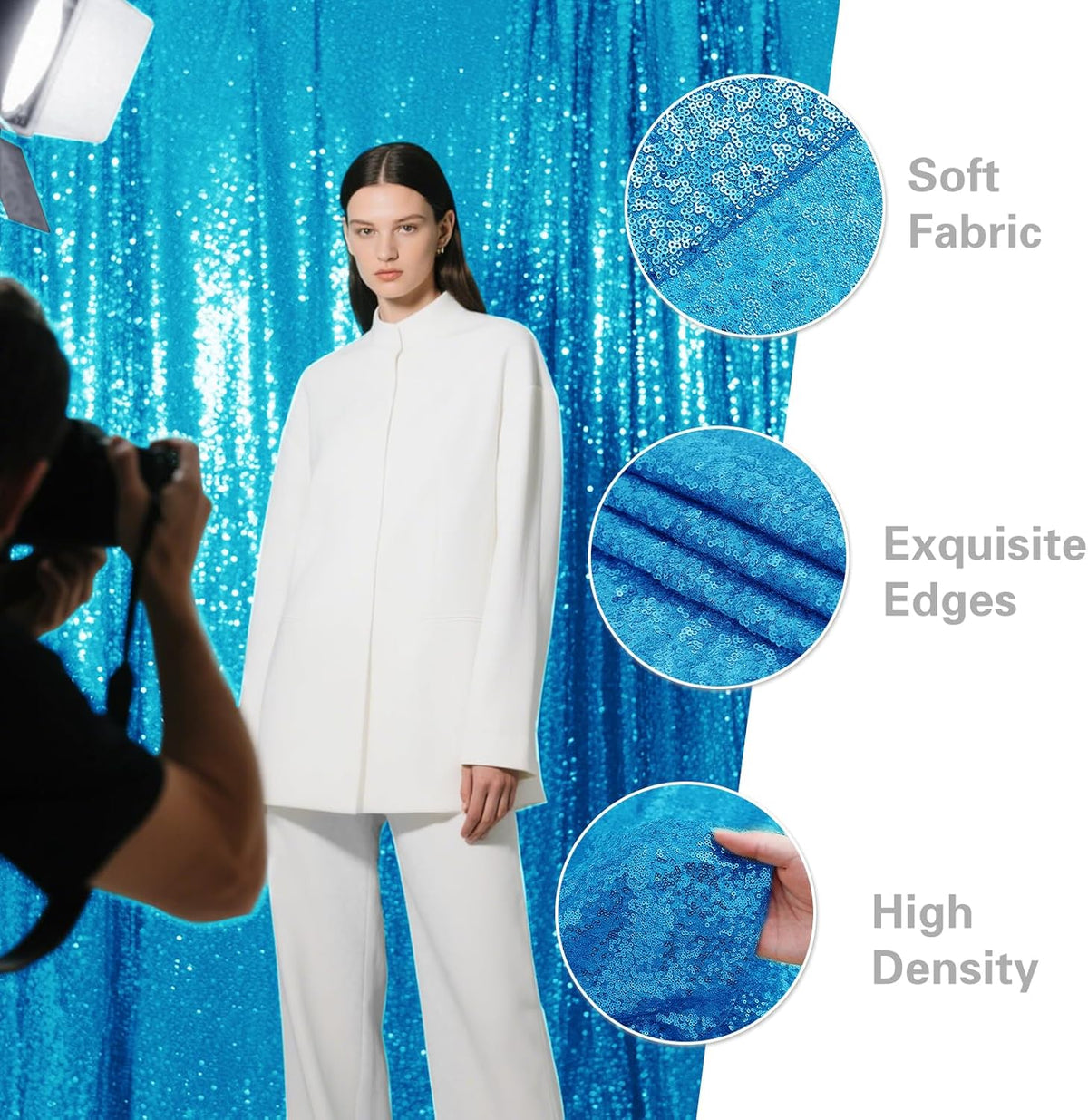 Turquoise Sequin Backdrop Curtain 4 Pieces 2FTx8FT Glitter Photography Backdrop for Party Wedding Birthday Christmas Decorations