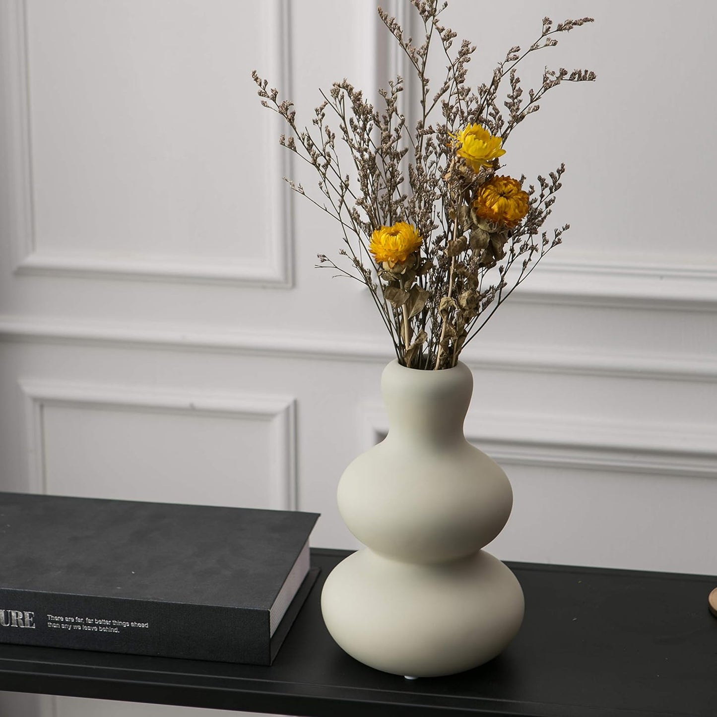 Ceramic Vase for Decor, Modern Vases for Home Decor Living Room, Home, Office, Centerpiece,Table and Wedding (Light Grey)