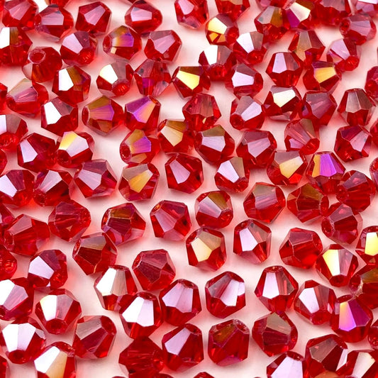 250pcs 6mm Bicone Crystal Glass Beads Loose Spacer Beads Faceted Craft Beads for Jewelry Making DIY Necklace Bracelet Earring Wind Chimes Suncatchers Ornamen(Red AB)