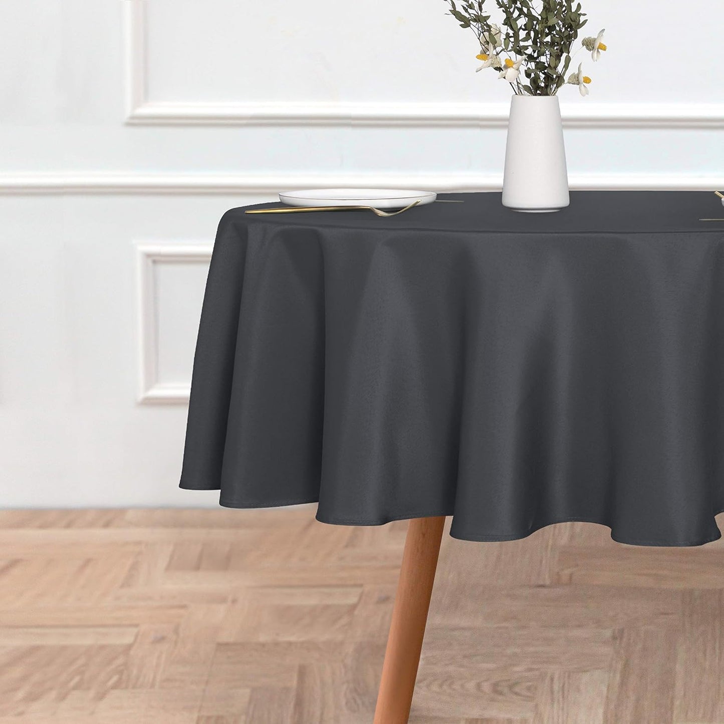 sancua Round Tablecloth - 60 Inch - Water Resistant Spill Proof Washable Polyester Table Cloth Decorative Fabric Table Cover for Dining Tables, Buffet Parties and Camping, Grey