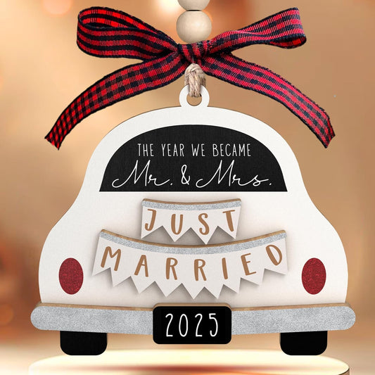Pawzity Wedding Gifts - Mr and Mrs Gifts - Wedding Gift for Couples 2025, Bride, Future Mr and Mrs - Bridal Shower Bride Gift for Married Newlywed - Wood First Christmas Married Ornament 2025