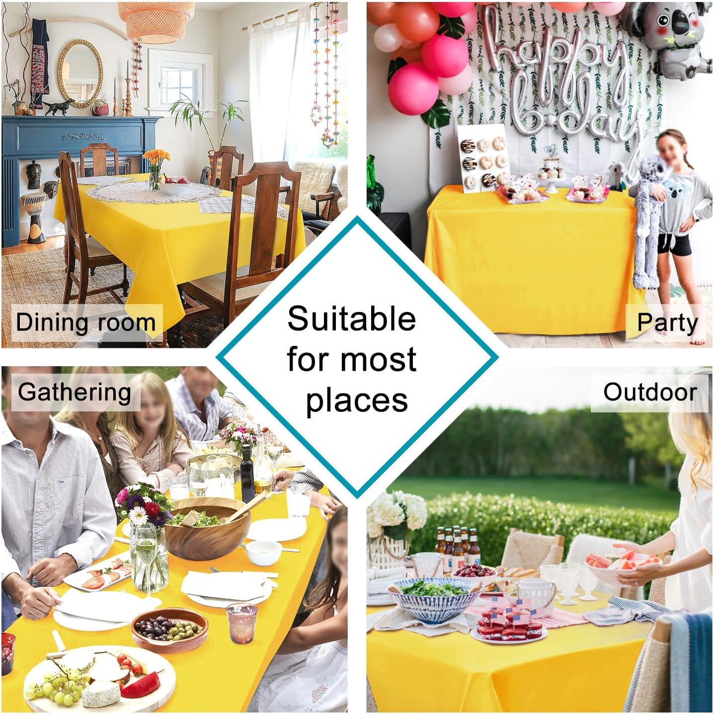 Hiasan 2 Pieces Yellow Square Tablecloth - Spillproof and Waterproof Washable Table Cloth for Dining Room Kitchen Camping, 54 x 54 Inch