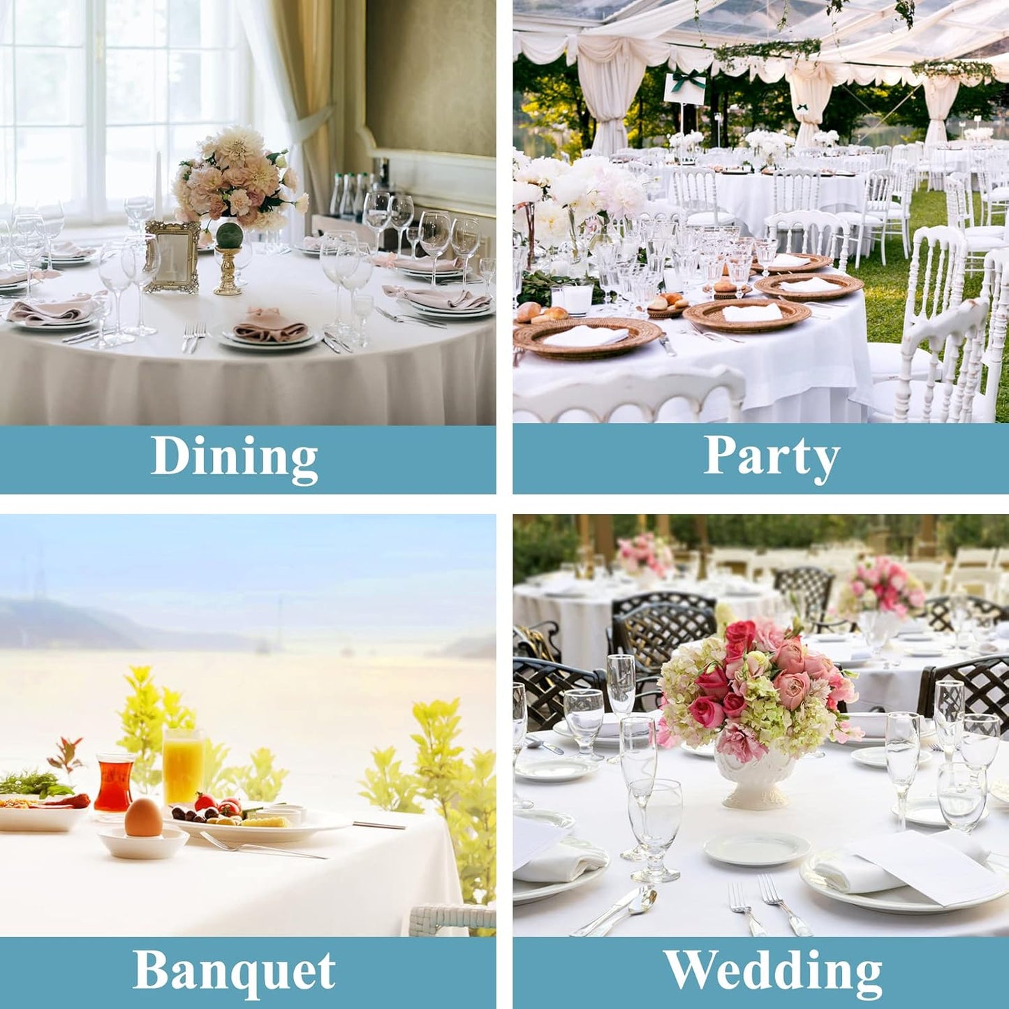 VidaFete 6 Pack 90inch Round Tablecloth Polyester Table Cloth，Stain Resistant and Wrinkle Polyester Dining Table Cover for Kitchen Dinning Party Wedding Rectangular Tabletop Buffet Decoration(White)