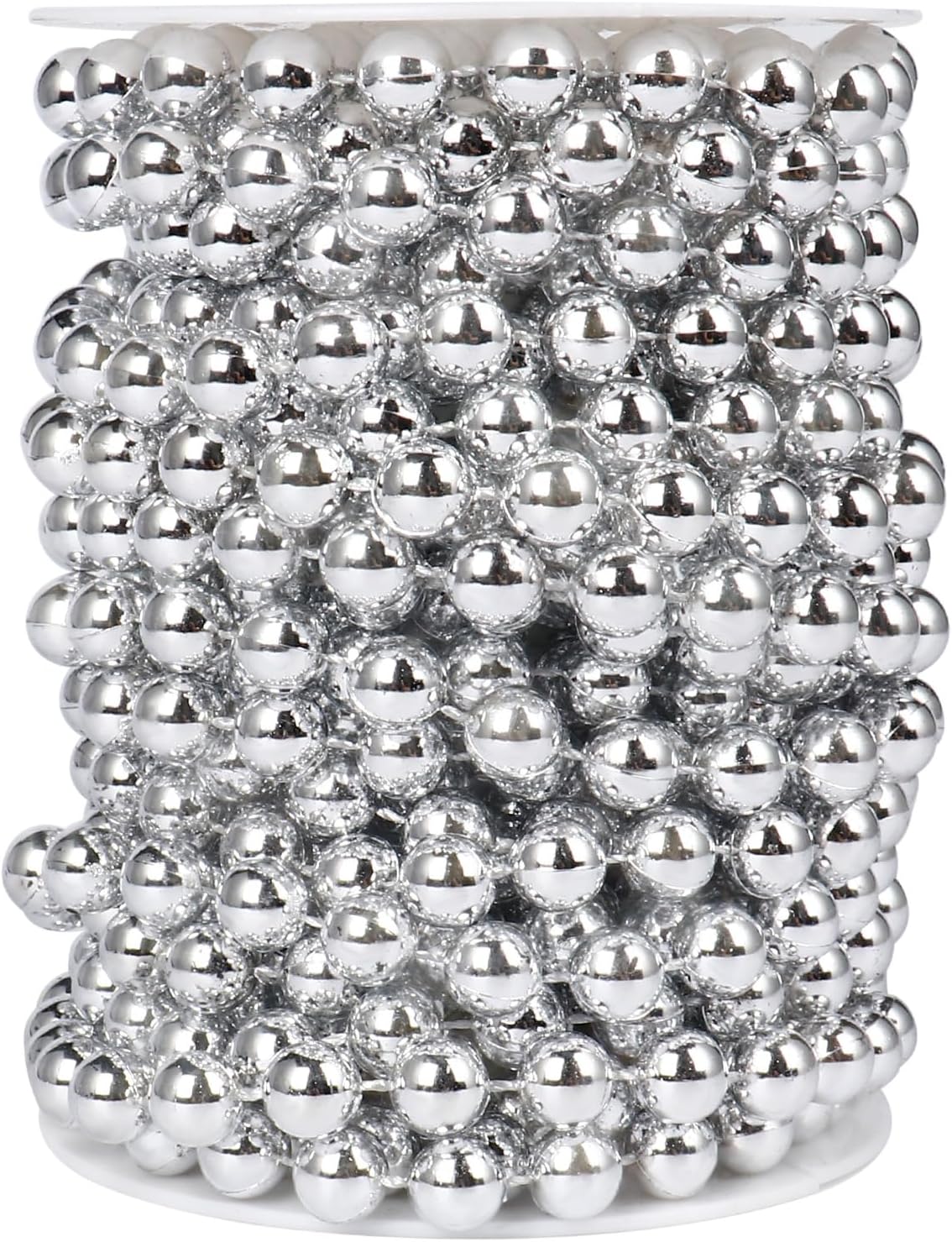 [33 Feet] Silver Pearl Beads Garland, 10MM 11 Yards Silver Faux Pearl Beads String Roll Bulk for DIY Craft Christmas Tree Wedding Party Decoration