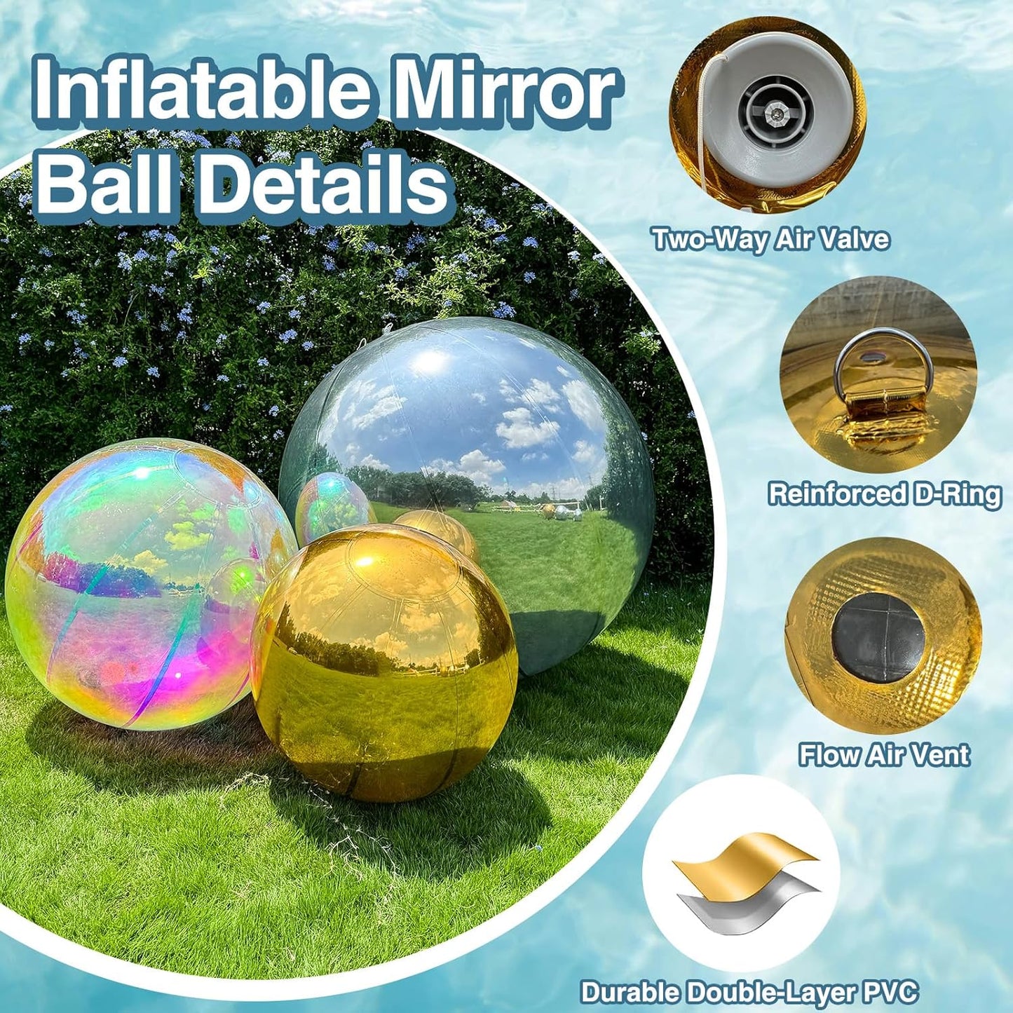Inflatable Mirror Ball, Silver Big Shinny Balls Reusable Large PVC Disco Ball Balloon for Large Event Decoration, Party, Wedding Decor, Concerts, Stage (1 Pcs, 0.8m/31.5in Without Air Pump)
