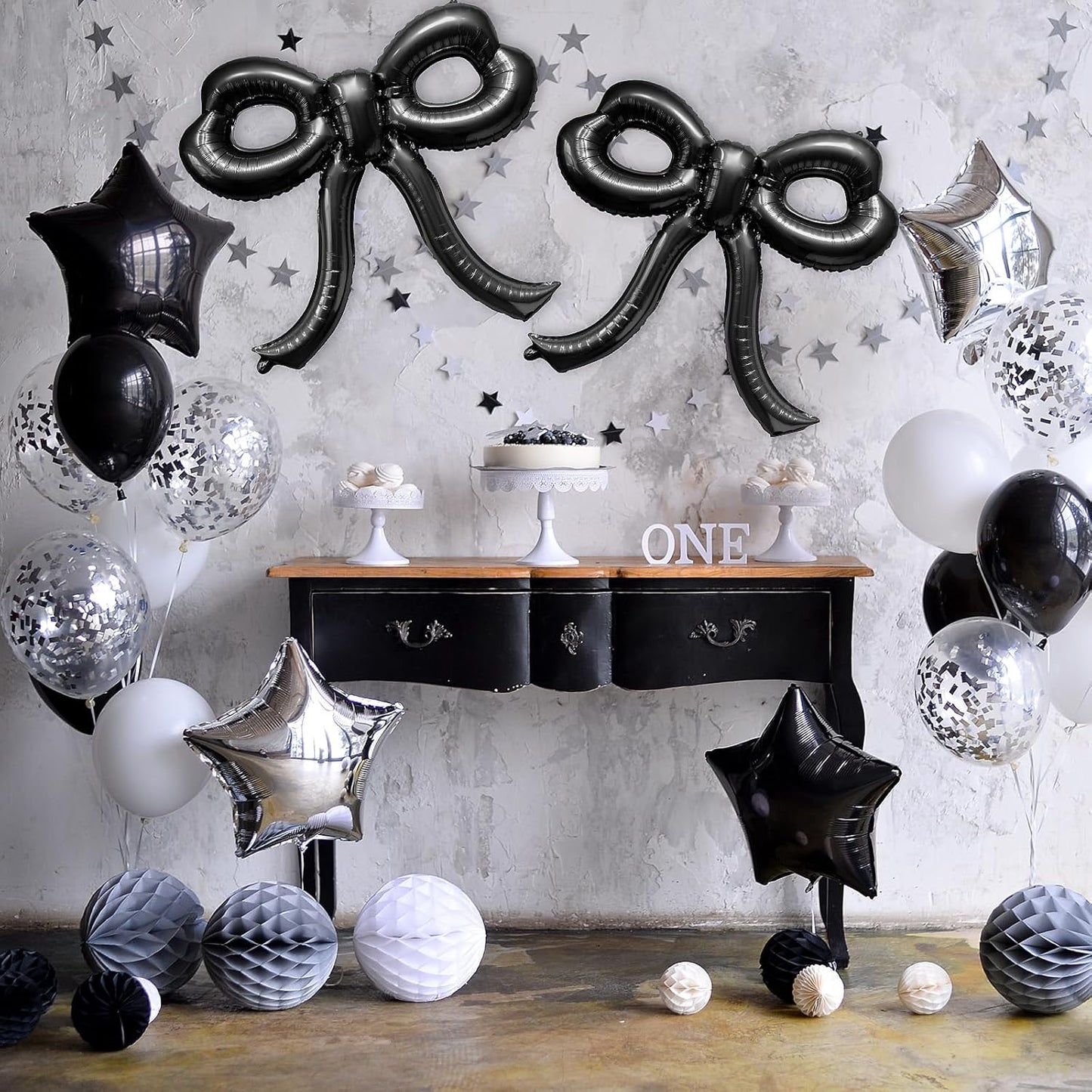 2 Pcs Bow Birthday Decorations Black Bow Balloons Bow Party Decorations Giant Foil Balloon for Girl Women Baby Shower Bridal Engagement Wedding Decor Bachelorette Party Supplies