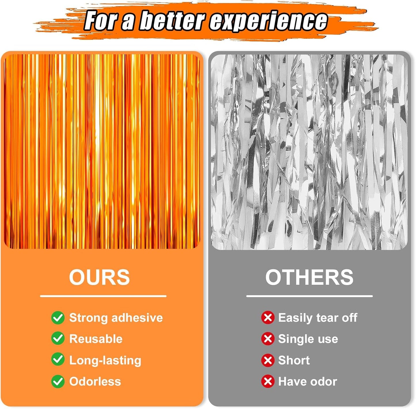 2 Pack Orange Foil Fringe Curtains Streamers Party Decorations 3.3 x 8.2 ft, Pink Tinsel Curtain Fringe Backdrop for Parties, Door Fringe Birthday Streamers, Barbie Backdrop Birthday Party Decorations