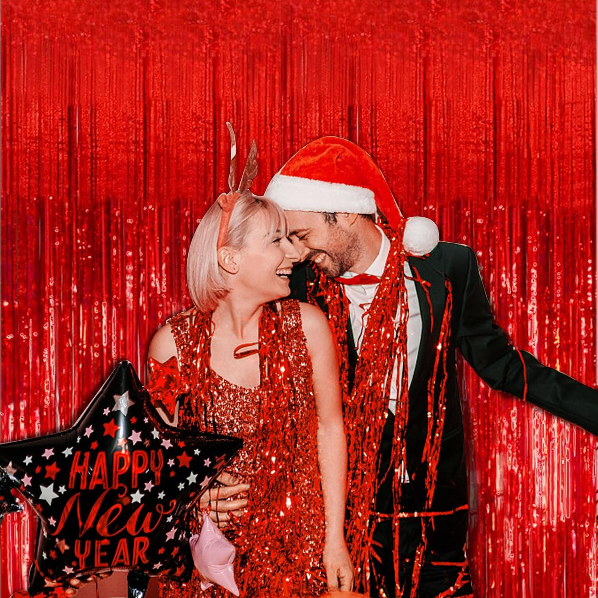 20 Pack Red Streamers Party Backdrop Christmas Decorations Foil Fringe Backdrop Curtains Carnival Casino Theme Birthday New Year Holiday Celebration Bachelorette Party Decorations Supplies