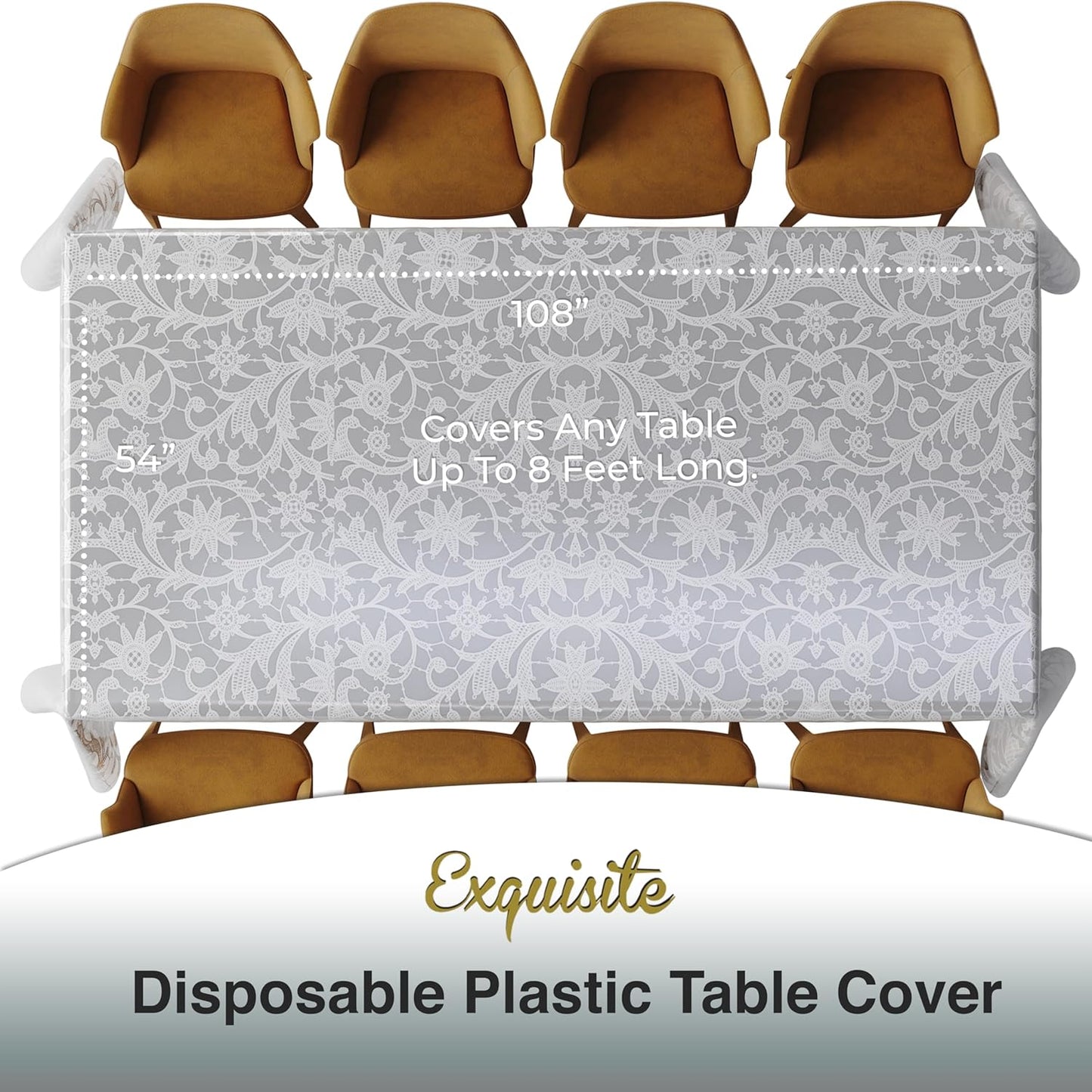 Exquisite Lace Table Cloth Rectangle Table Plastic 12-Pack Lace Tablecloth Rectangular 54" X 108" | White Floral Tablecloth Disposable | Wild Flower Party Decorations & Party Supplies