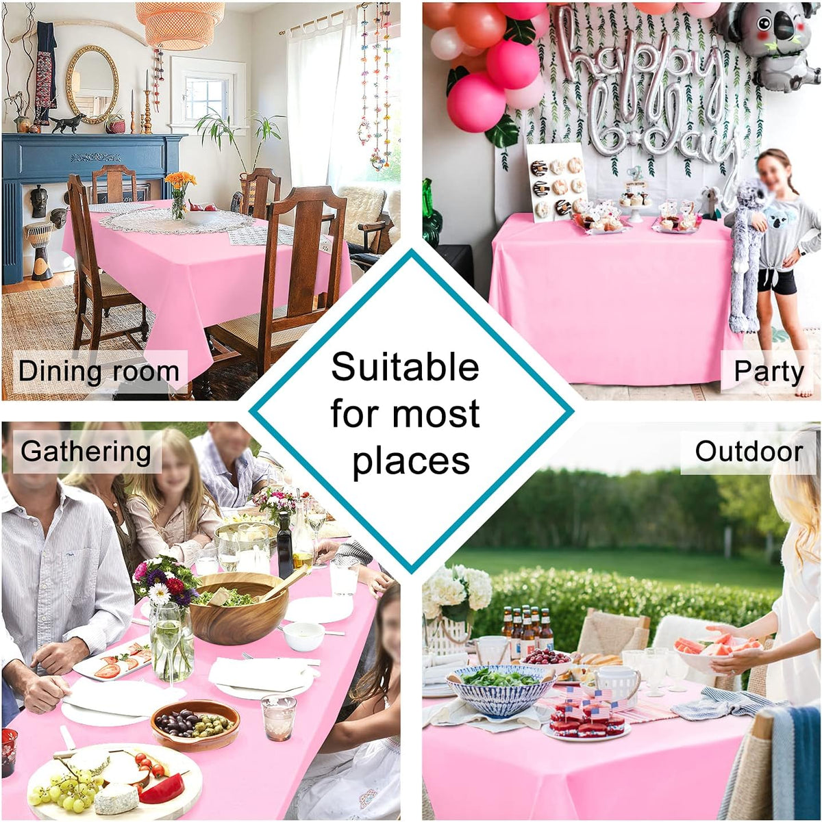 Hiasan 2 Pieces Pink Tablecloth Rectangle - Washable Waterproof Fabric Oblong Table Cloth for Card Tables, Party and Dining, 54 x 80 Inch