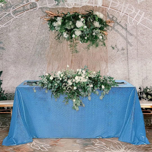 Fitable Sequin Tablecloth for Parties 52x70 Inch - Sparkle Glitter Laser Rectangle Overlay for Independence Day Decoration Ceremony Birthday Holiday Banquet Decor, Blue