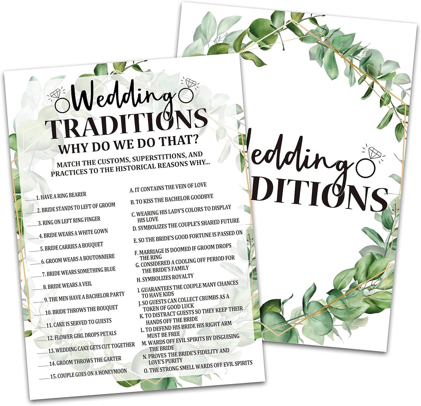 Bridal Shower Game Cards, Wedding Traditions Game, Tropical Jungle Theme Engagement Party Cards For Wedding, Set of 30 Cards(Leaf001)