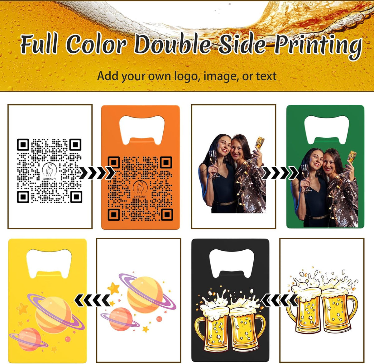 Personalized Credit Card Bottle Opener, Custom Stainless Steel Beer Bottle Opener, Upload Your Name/LOGO/Text, for Wedding Favors, Brewery, Bar, Anniversaries, Party (Yellow)