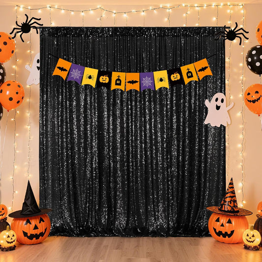 Poise3EHome 6FT x 8FT Black Sequin Photography Backdrop Curtain for Party Decoration
