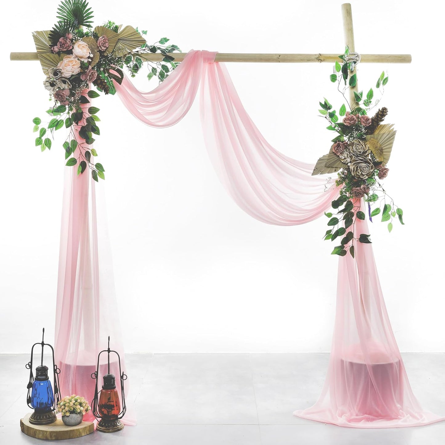 VDS Pack of 2 Panel (30 Inch X 50 Feet) Wedding Arch Draping Fabric Sheer Chiffon Fabric Drapery for Wedding Ceremony Reception Swag Backdrop Canopy Chuppah ARBO Altars Decoration (Blush Pink)