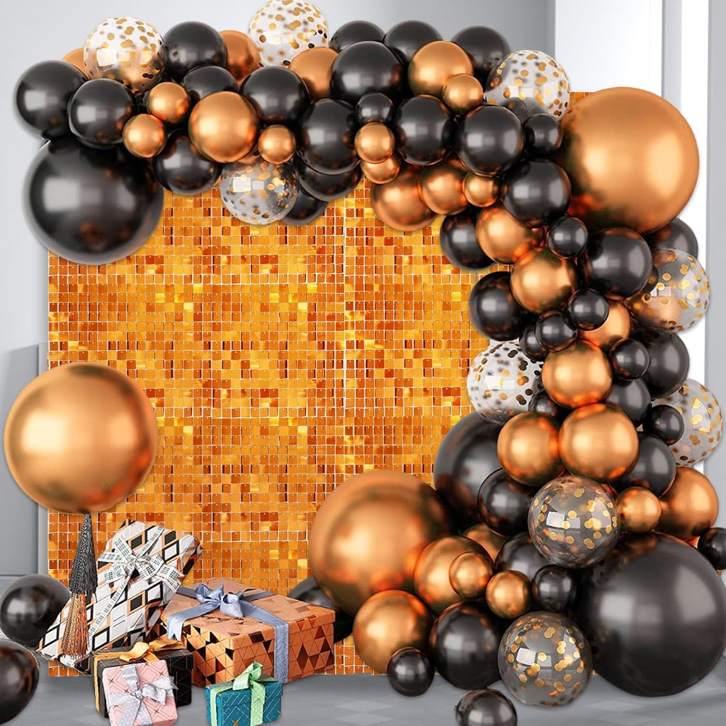 24PCS Orange Shimmer Wall Backdrop, Square Sequin Backdrops Panel, Glitter Wall Background for Birthdays, Weddings, Halloween, Thanksgiving, Disco Bachelorette Party Decoration (4FTx6FT)