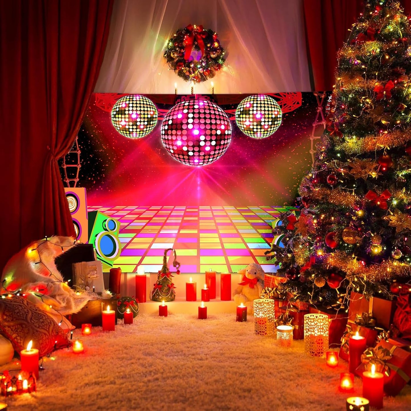 Dance Party Backdrop Retro 80s 90s Theme Stage Dance Ball Music Birthday Party Decoration DJ Photography Background 6 x 4 ft for Baby Shower Picture Photo Shoot Polyester Fabric,Purple