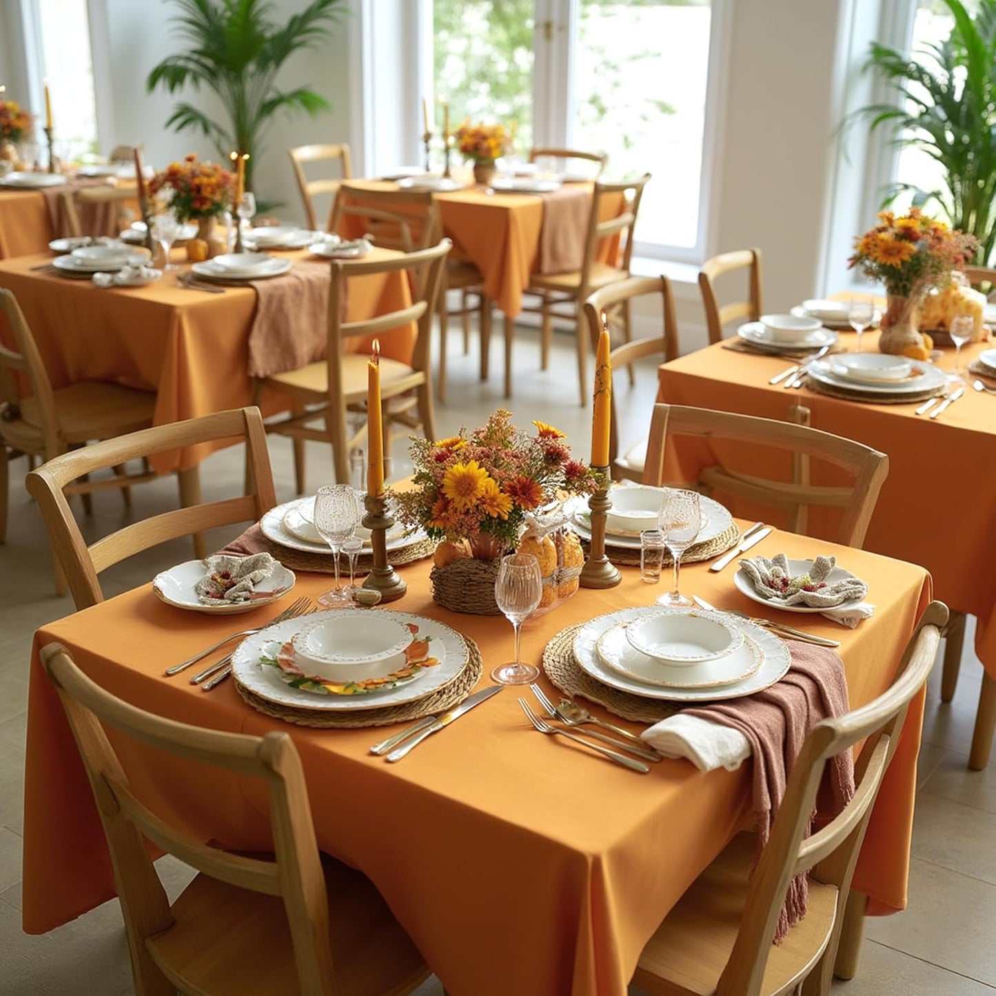 sancua Thanksgiving Square Tablecloths 85x85 Inch Bronze, 2 Pack - Fabric Fall Table Cloth for Square or Round Tables, Washable Polyester Table Cover for Dinner, Holiday Party, Display Tables
