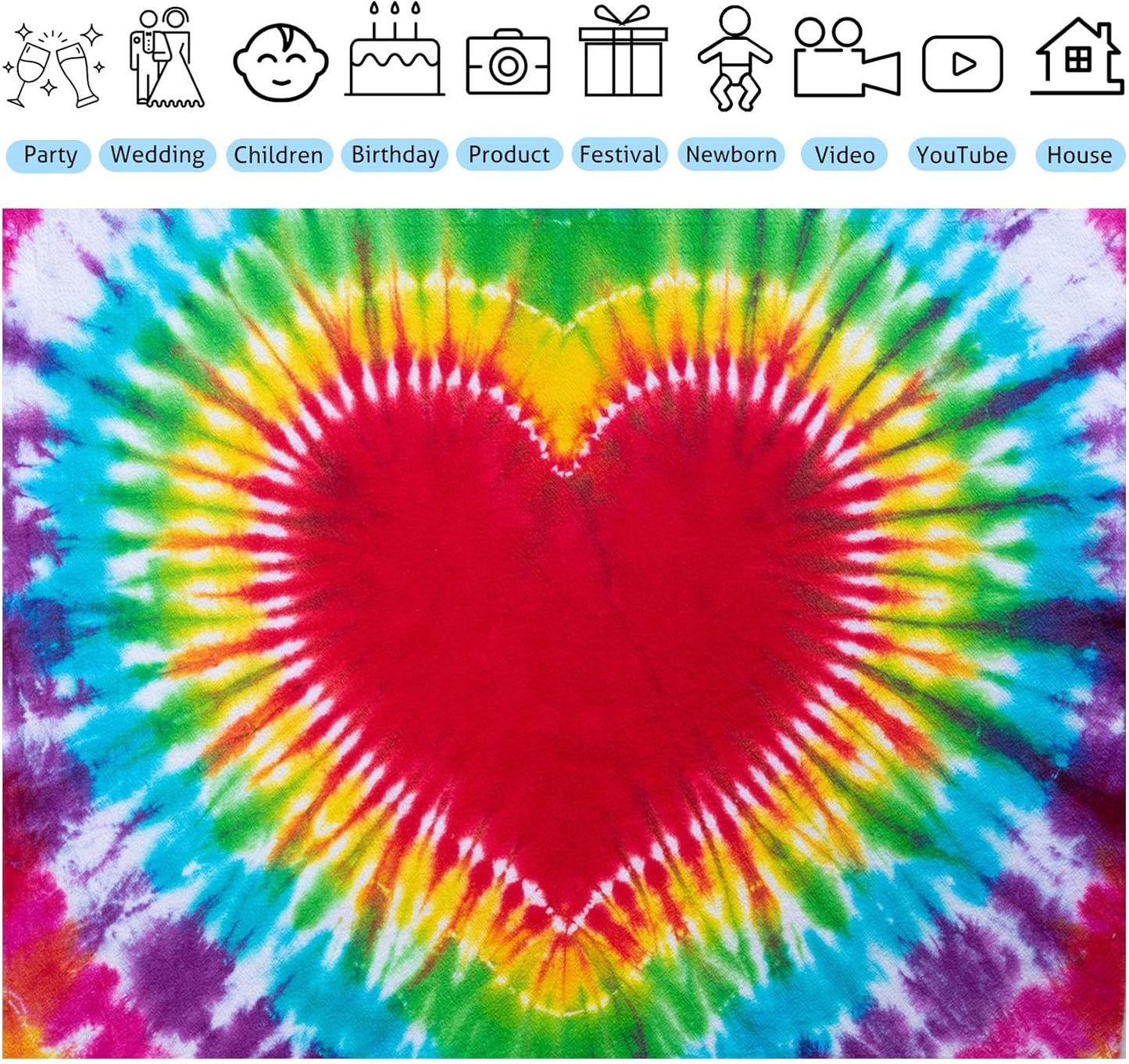Hippie Backdrop 9x6ft 60s 70s Backgrounds Tie Dye Theme Party Decorations Hippie Supplies Photo Booth Props