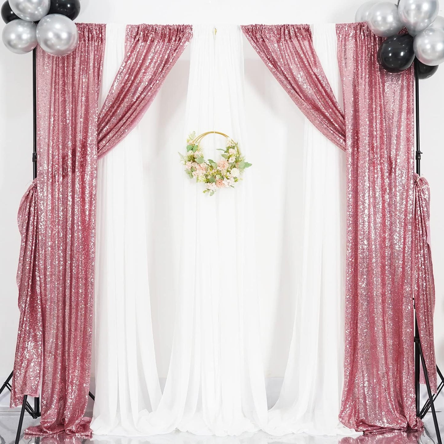 Poise3EHome 2 Panels 2ft x 8ft Fuchsia Pink Sequin Backdrop Curtains for Wedding Party Xmas Decoration