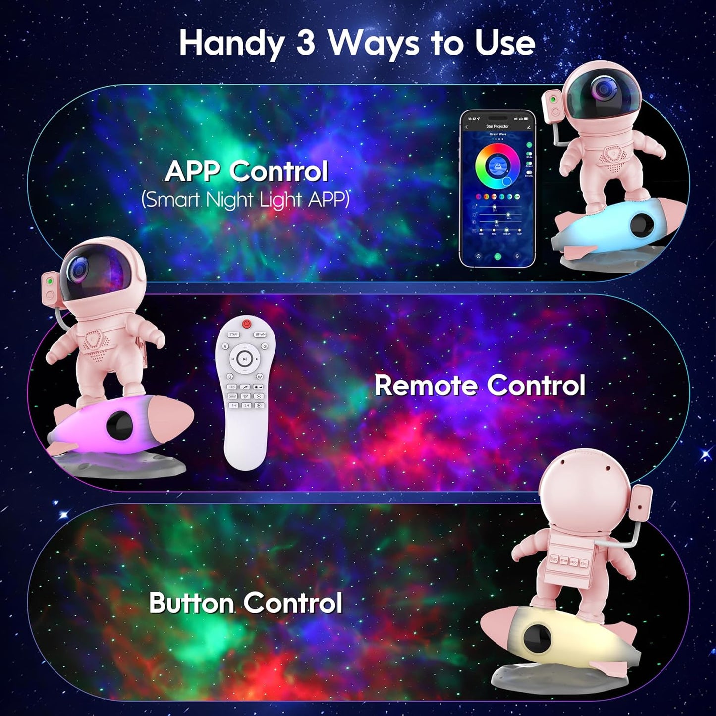 FlyEagle Astronaut Galaxy Projector, Star Nebula Projector with Rocket Lamp, Night Lights LED Star Projector for Bedroom, Remote Control, White Noises, Bluetooth Speaker for Bedroom, BL-HJ07