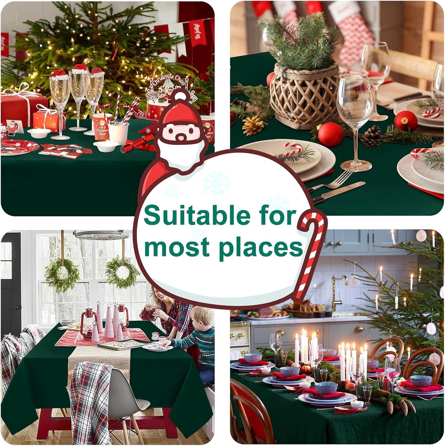 Hiasan Rectangle Tablecloth - Waterproof and Spillproof Washable Fabric Table Cloth for Dining Room Kitchen and Outdoor Use, 60 x 84 Inch, Hunter Green