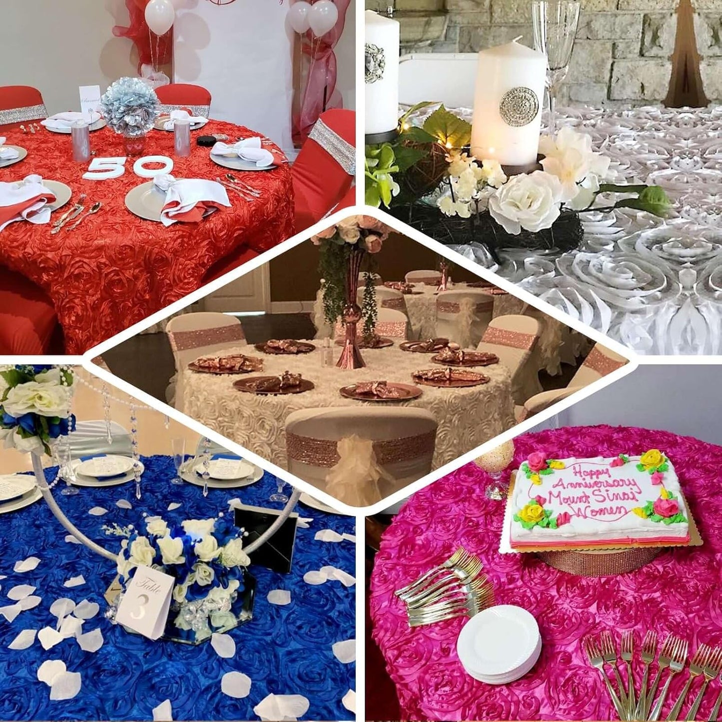 Efavormart 120" Dusty Rose Grandiose 3D Rosette Satin Round Tablecloth for Wedding Party Event Decoration