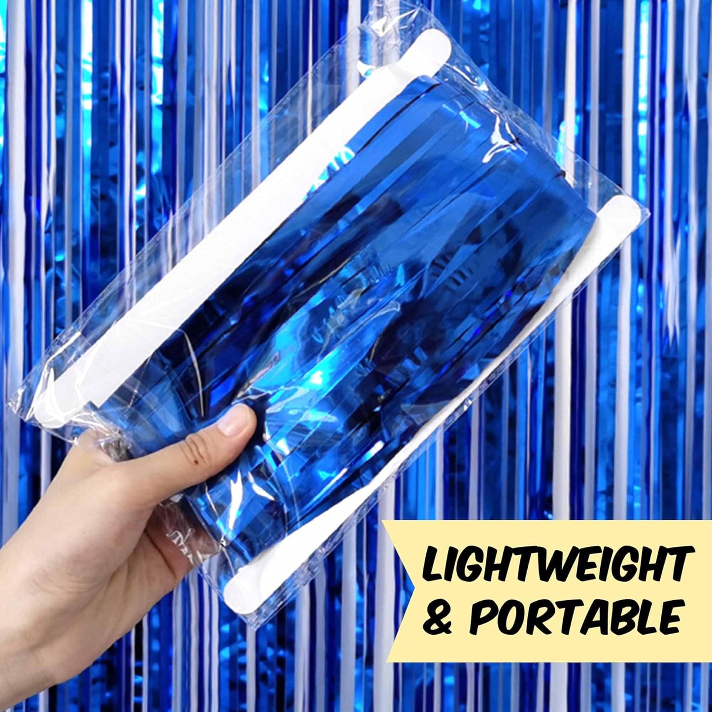 3 Pack Blue Foil Fringe Curtains Backdrop, 3.28 x 9.8 Ft Metallic Streamers Tinsel Curtains Background for Photo Booth, Birthday, Halloween, Christmas, Thanksgiving, New Year Party Decorations