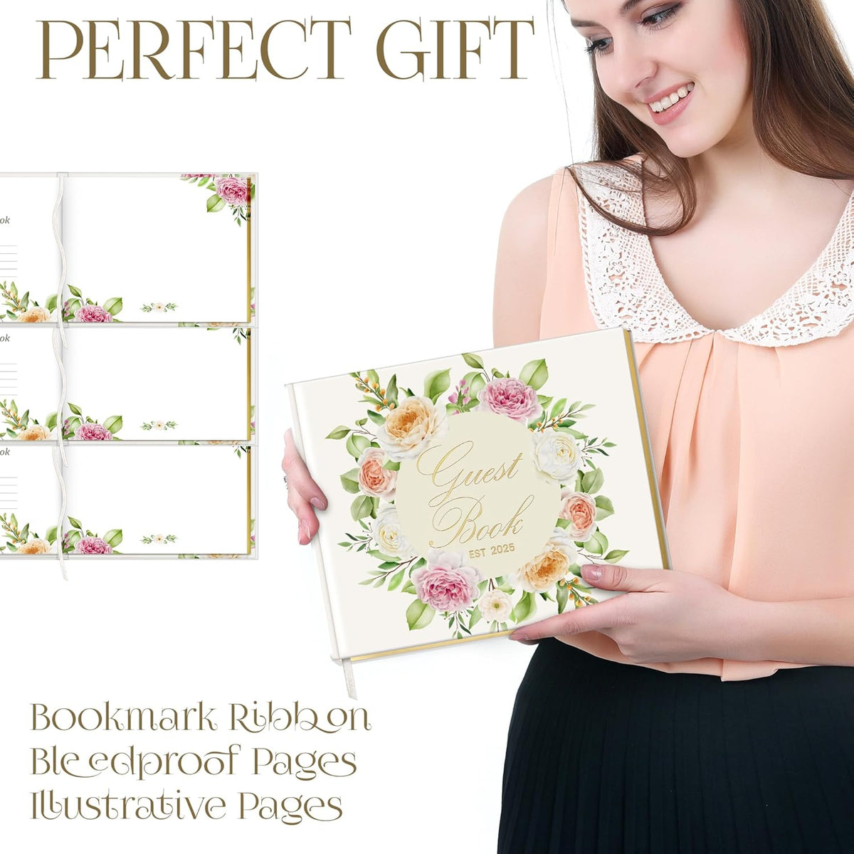 Wedding Guest Book with Pen and Stickers Included , Custom Guest Book Design 2025 , Guest Book Wedding Reception Size7.2" x 9.2" , Beautiful Wedding Guest Book Alternative , Thick Paper Wedding Signs