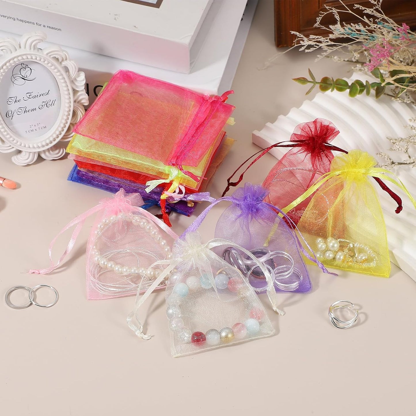 uxcell 50 Pcs Organza Gift Bags, 2.7x3.5 Inch Drawstring Pouches Jewelry Gift Bags, Small Wedding Favor Pouches for Christmas Birthday Wedding Goodie Candy Candle, Gold
