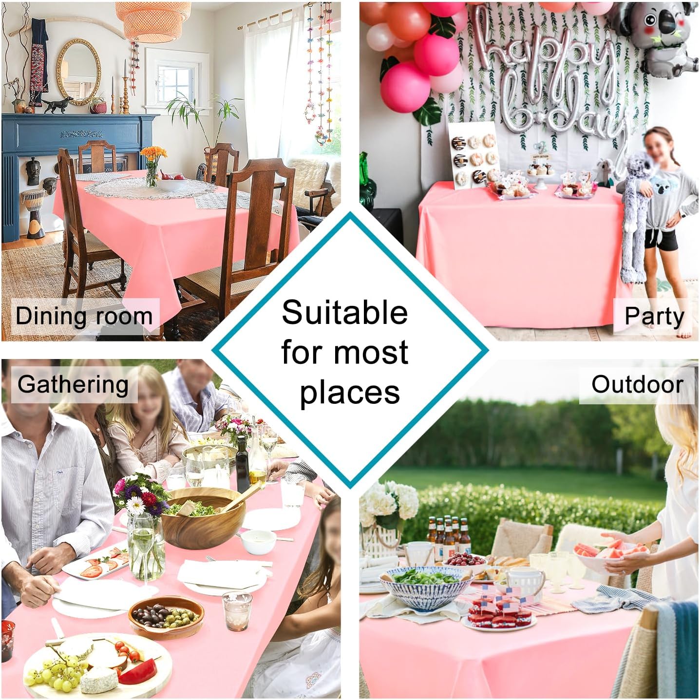 Hiasan Rose Pink Tablecloth for Rectangle Tables - Waterproof Washable Polyester Fabric Table Cloth for Buffect Dining Birthday Party Wedding, 54 x 120 Inch