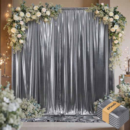 30ftx10ft Black Silver Glitter Sequin Backdrop Curtain for Parties, Wrinkle Free Sparking Backdrop Drapes, 6 Panels 5x10ft Shimmer Photo Back Drop Cloth for Wedding Birthday Photography