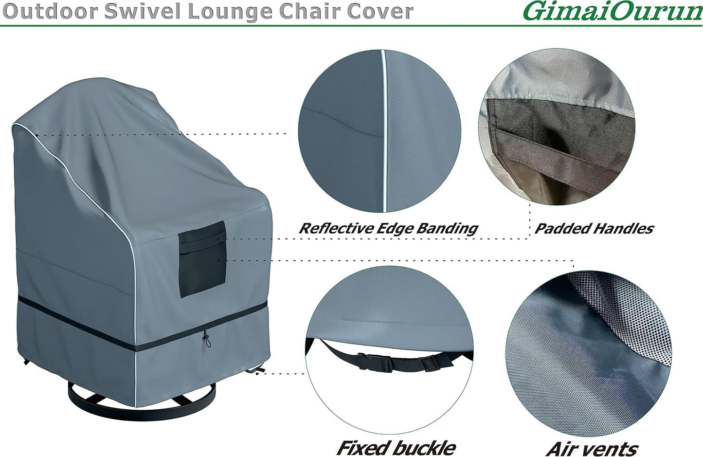 Outdoor Swivel Lounge Chair Cover 4 Pack, Waterproof Heavy Duty, (29 W x 31 D x 38.5 H inches), Gray