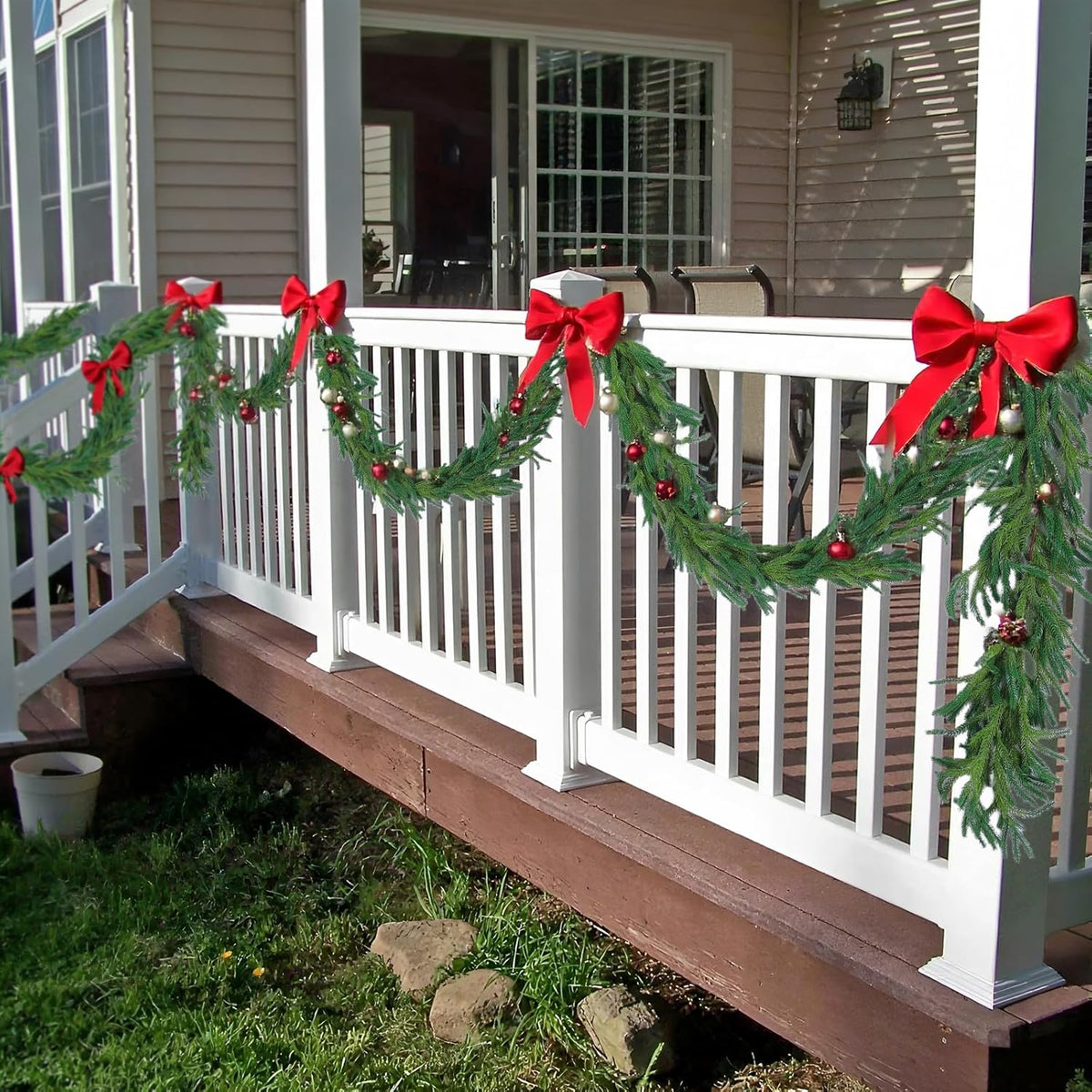 Hananona 4 Pcs 9 Ft Artificial Norfolk Pine Garlands, Realistic Pine Garland, Green Artificial Greenery Garland for Table, Mantle, Wall, Indoor, Outdoor Winter Christmas Decorations (4, 9 FT)